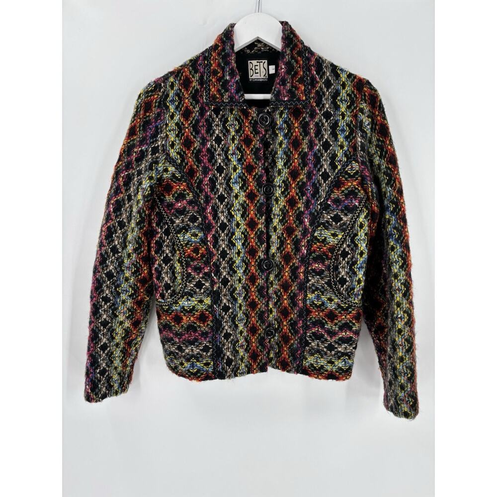 Vintage Bets Canvasbacks Jacket Womens Small Colorful Knit Striped Diamond 90s